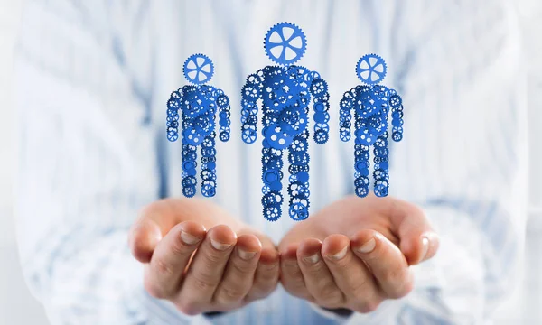 Close Male Hands Holding Care Figures Family — Stock Photo, Image