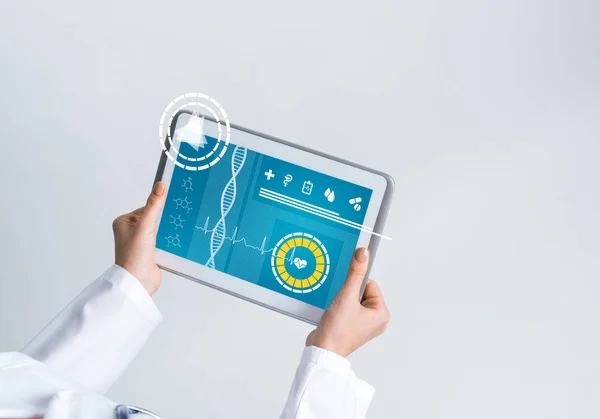Tablet Device Medicine Interface Screen Hands Doctor — Stock Photo, Image