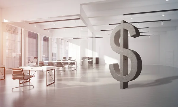 Stenen Dollarteken Moderne Kantoor Interieur Money Making Rijkdom Concept Rendering — Stockfoto