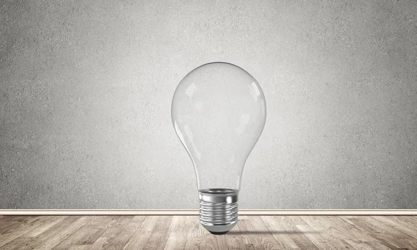 Transparent Glass Lightbulb Empty Room Grey Wall Background Rendering — Stock Photo, Image