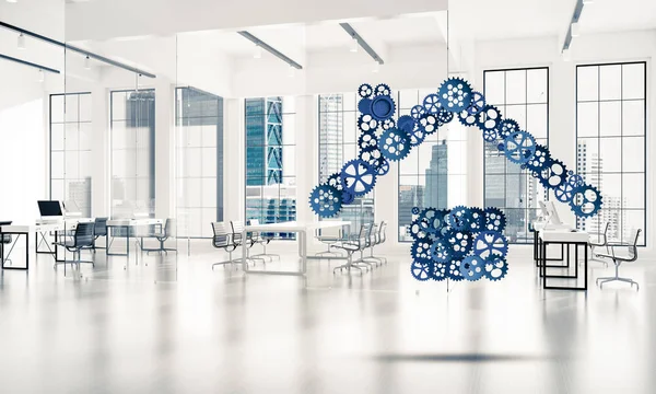 House Sign Made Connected Gears Office Interior Background Real Estate — Stock Photo, Image