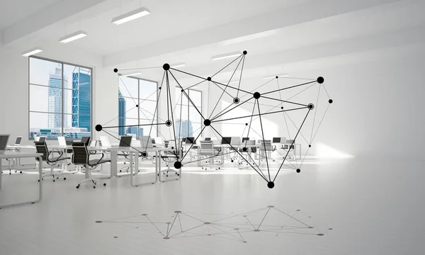 Lines Connected Dots Modern Office Blurred Background Concept Networking — Stock Photo, Image