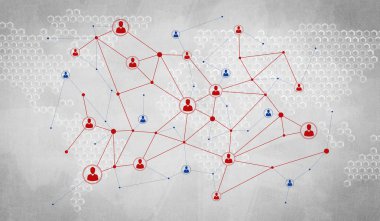 Çizgiler ve noktalar olarak sosyal bağlantı ve ağ kavramı beton duvar