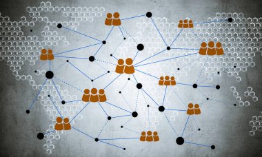 Çizgiler ve noktalar olarak sosyal bağlantı ve ağ kavramı beton duvar
