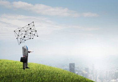 Kafa yerine sosyal ağ kavramına sahip kafasız iş adamı