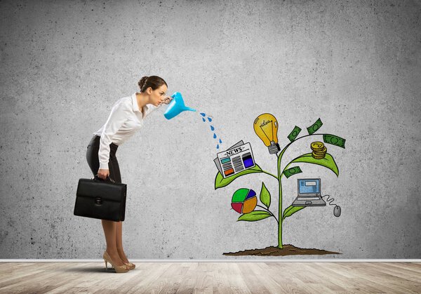 Attractive businesswoman presenting investment and financial growth concept