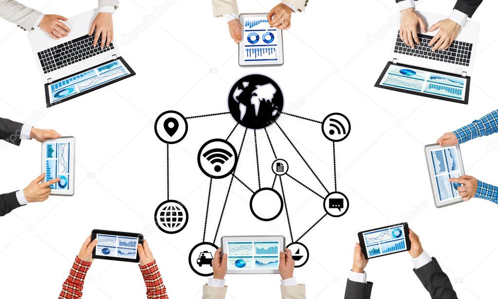 Group of people with devices in hands