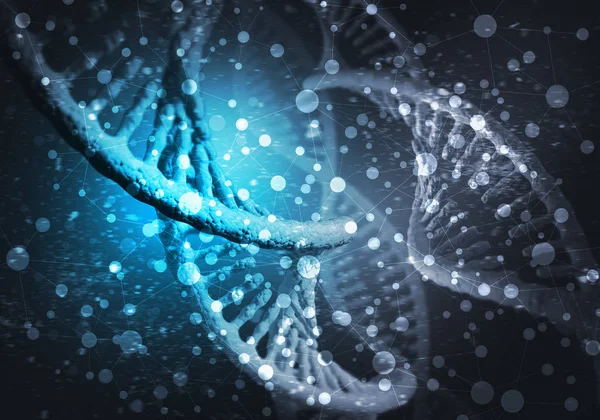 Dna molekül araştırma konsepti ile arkaplan resmi, 3D illüstrasyon