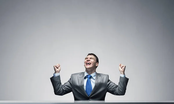 Happy Excited Businessman Celebrating Victory Business Businessman Feeling Satisfaction Win — Stock Photo, Image