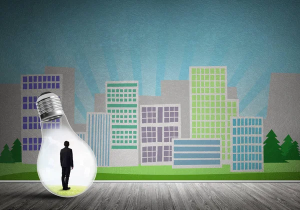 Businessman Light Bulb City Drawn Concept — Stock Photo, Image