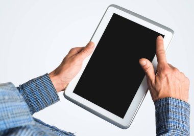 Dijital tablet ile boş görüntü'yü kullanarak işadamı, yakın çekim