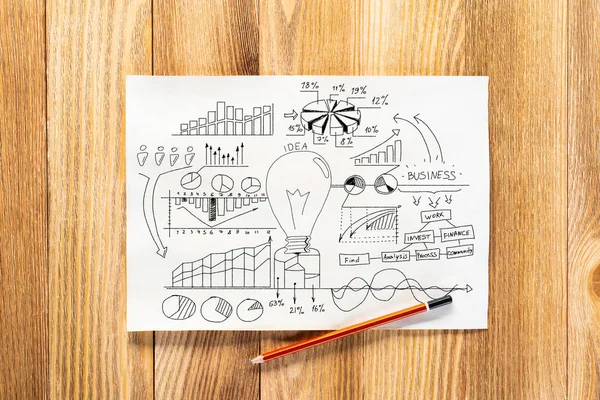 Business Infographics Penna Hand Dras Med Grupp Kommersiella Doodles Topputsikt — Stockfoto