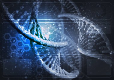 DNA molekülü araştırma konseptiyle arkaplan resmi. 3B görüntüleme
