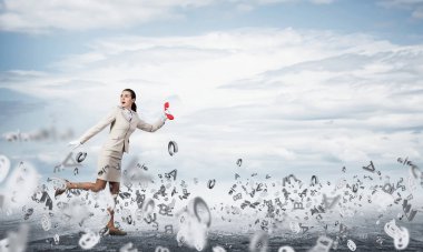 Kadın klasik kırmızı telefonu olan bir şeyden kaçıyor. Telefon operatörü ve çeşitli mektuplarla etrafta uçuyor. Telefon hattı pazarlaması ve iletişim. Profesyonel iş yardımı