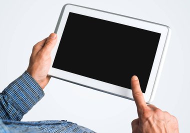 Dijital tablet ile boş görüntü'yü kullanarak işadamı, yakın çekim