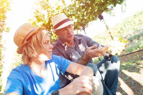 Winemakers Father Share Its Experience Son Vineyard Family Winery Business — Stock Photo, Image