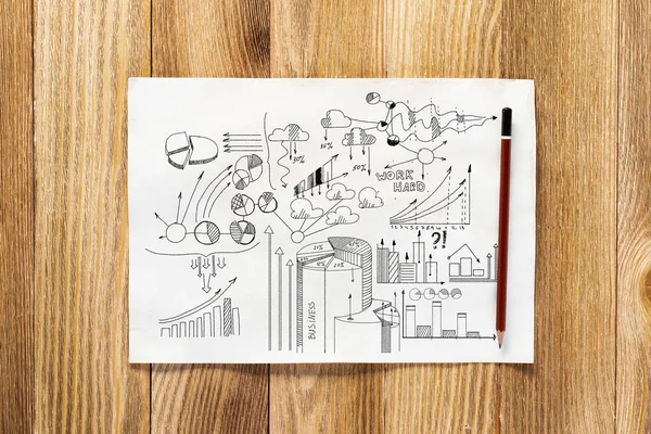 Financial Charts Graphs Pencil Hand Drawn Group Business Doodles Workplace — Stock Photo, Image