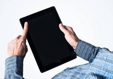 Dijital tablet ile boş görüntü'yü kullanarak işadamı, yakın çekim