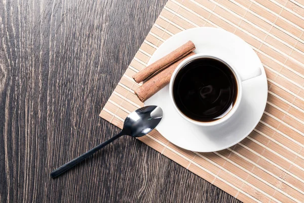 Cup Espresso Coffee Wooden Table Top View White Porcelain Cup — Stock Photo, Image