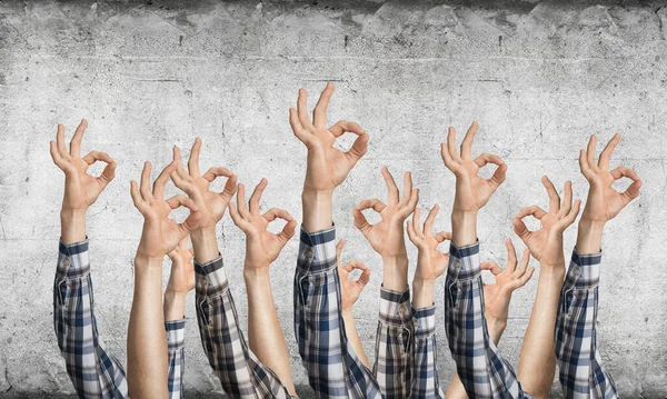 Row Man Hands Showing Okay Gesture Agreement Approval Group Signs — Stock Photo, Image