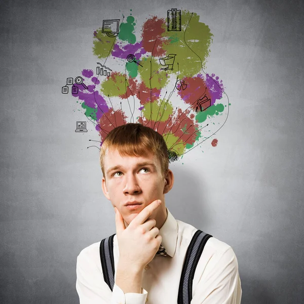 Thoughtful Redhead Student Planning Your Day Tasks Algorithm Multitasking Creativity — Stock Photo, Image