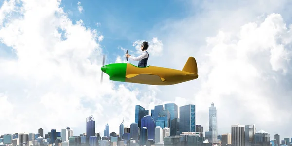 Direção Negócios Conceito Motivação Com Piloto Sentado Cabine Avião Pequeno — Fotografia de Stock