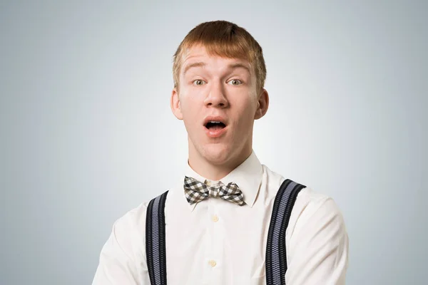 Stupefied Hipster Mouth Opened Emotional Redhead Boy Has Shocked Facial — Stock Photo, Image