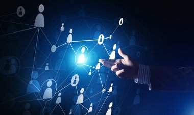 Koyu arkaplan üzerinde sosyal bağlantı çizgileri olan arkaplan kavramsal resmi