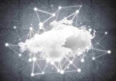 Beton duvarda bulut hesaplama bağlantısı olan arkaplan resmi