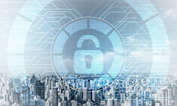 Virtual Locking Mechanism Background Downtown Internet Concept Identity Access Management — Stock Photo, Image