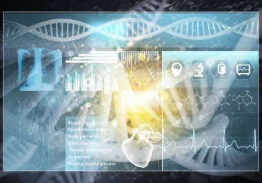 Medya tıp arka plan görüntüsü olarak Dna araştırma kavramı. 3D render
