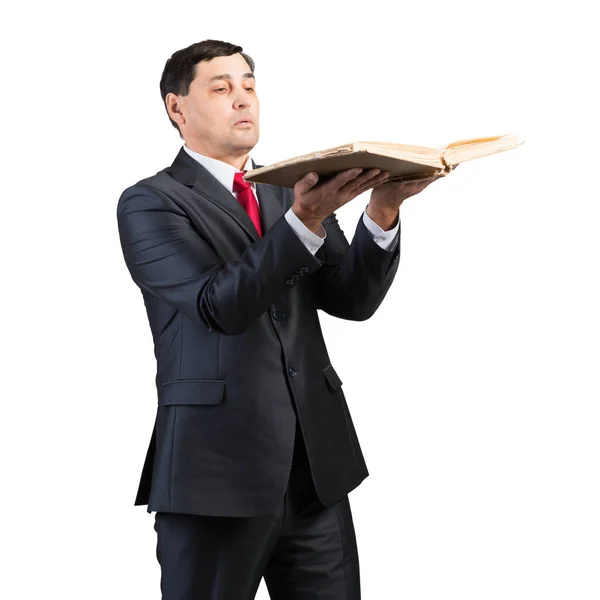 Senior Geschäftsmann Schaut Offene Bücher Porträt Eines Erwachsenen Mannes Business — Stockfoto