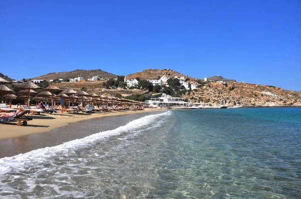 Pláž Řecký Ostrov Mykonos Létě — Stock fotografie