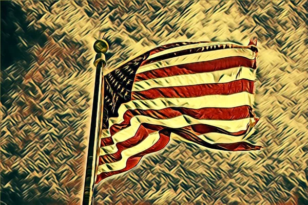 Bir Direğin Üzerindeki Amerikan Bayrağının Filtrelenmiş Fotoğrafı — Stok fotoğraf
