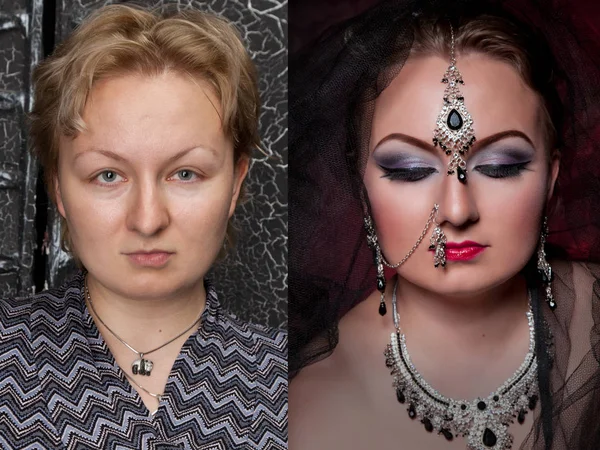 Sebelum dan sesudah membuat wanita — Stok Foto