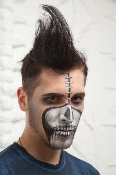 Dead skull halloween male make up portrait — Stock Photo, Image