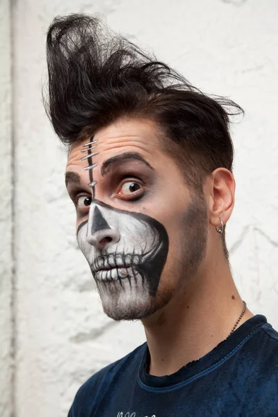 Dead skull halloween male make up portrait — Stock Photo, Image