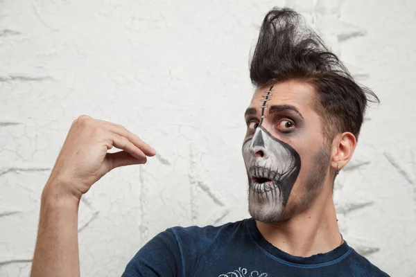 Dead skull halloween male make up portrait — Stock Photo, Image