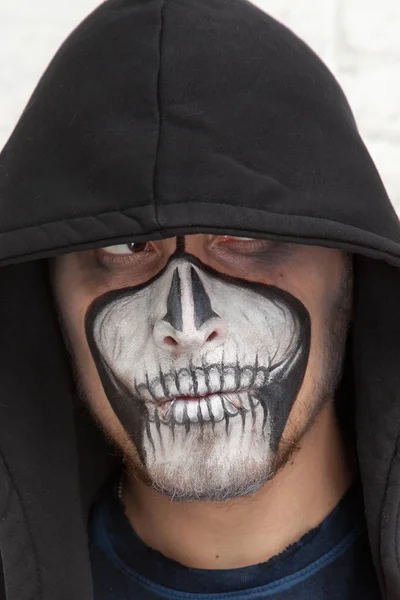 Dead skull halloween male make up portrait — Stock Photo, Image