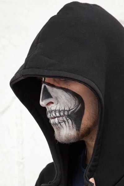 Dead skull halloween male make up portrait — Stock Photo, Image