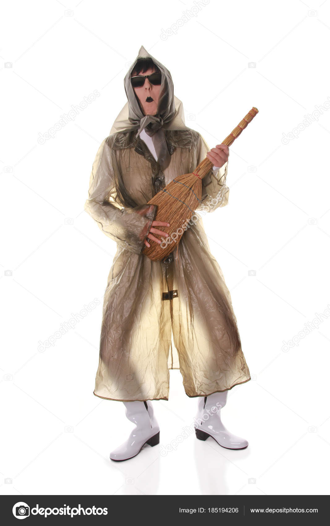 Truly Strange Old Lady Playing Posing Transparent Retro Cloak