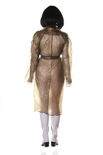 Una Anciana Verdaderamente Extraña Jugando Posando Impermeable Retro Transparente Botas — Foto de Stock