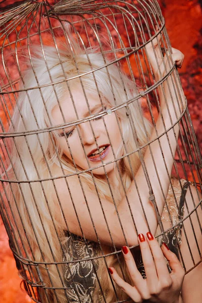 La femme est montée volontairement dans la cage. la psychologie d'une victime . — Photo