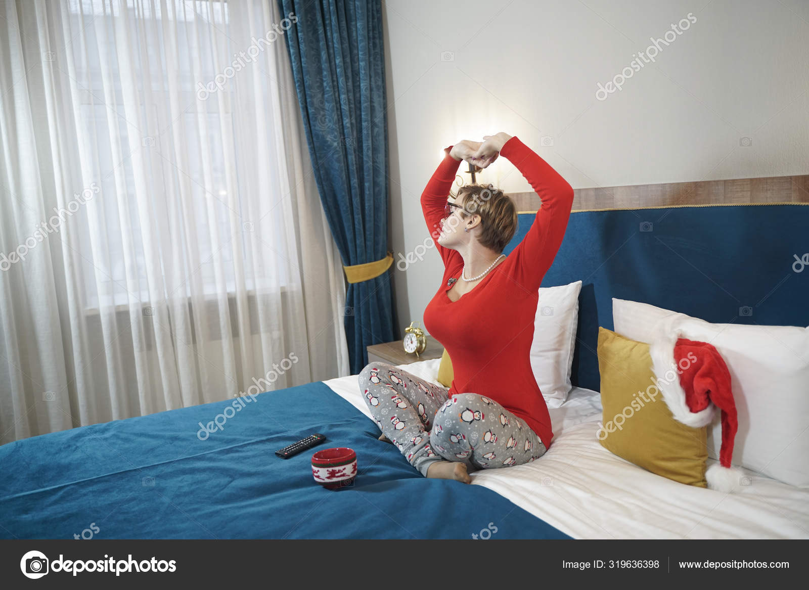 Cute Plus Size Short Hair Blonde Girl In Glasses Yawns In The