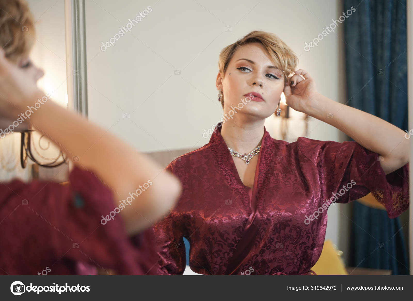 Stylish Pin Up Short Hair Blonde Woman With Plus Size Curvy Body