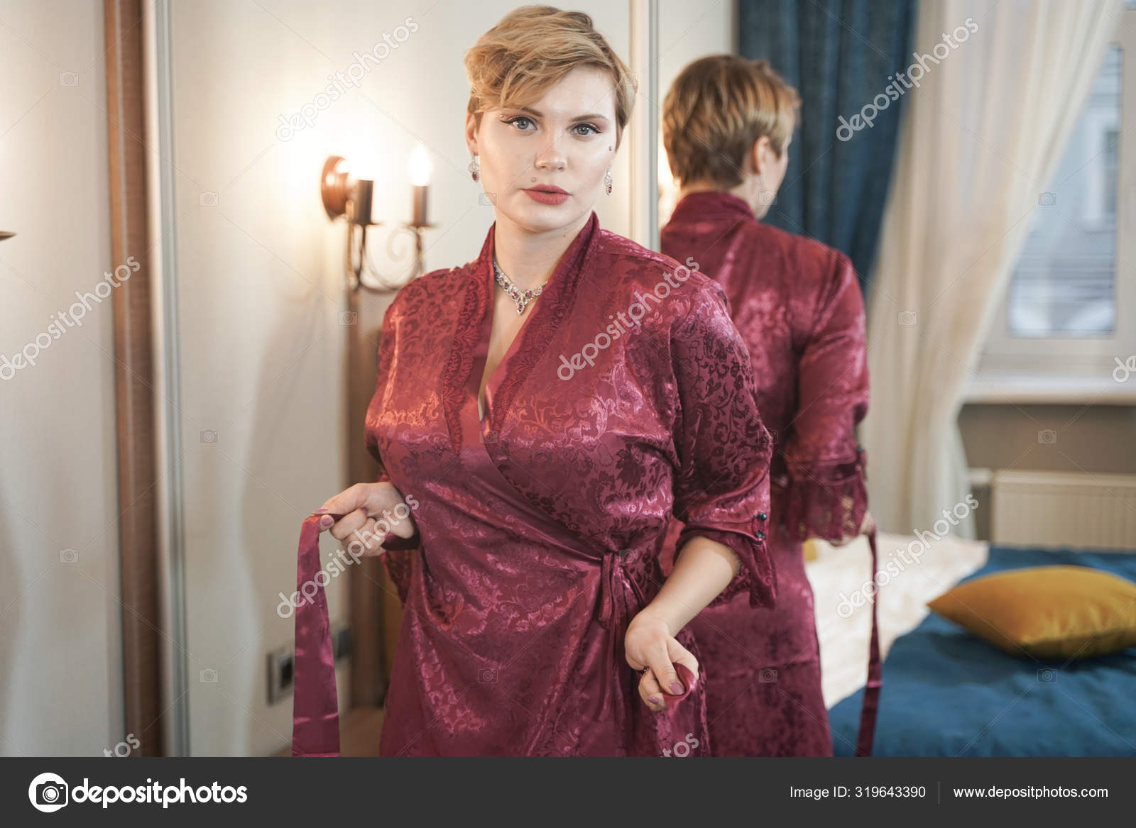 Stylish Pin Up Short Hair Blonde Woman With Plus Size Curvy Body