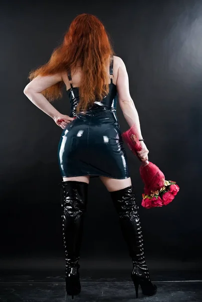 Femme Mode Âge Moyen Dans Les Bottes Hautes Cuisse Avec — Photo