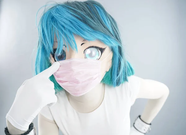 Asian Chinese Cosplay Women Want Have Flu Colona Virus She — Stock Photo, Image