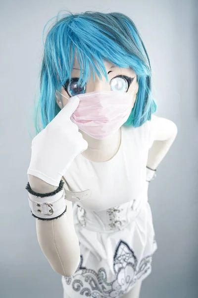 Asian or Chinese cosplay women do not want to have the flu, the colona virus, and she is sick and wears a mask. White Background - Colona Virus.