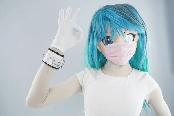 Asian Chinese Cosplay Women Want Have Flu Colona Virus She — Stock Photo, Image